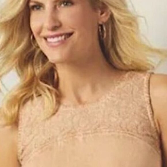 Soft Surroundings SZ M Pale Golden Washed Embroidered Tank Top Tunic - Picture 2 of 11